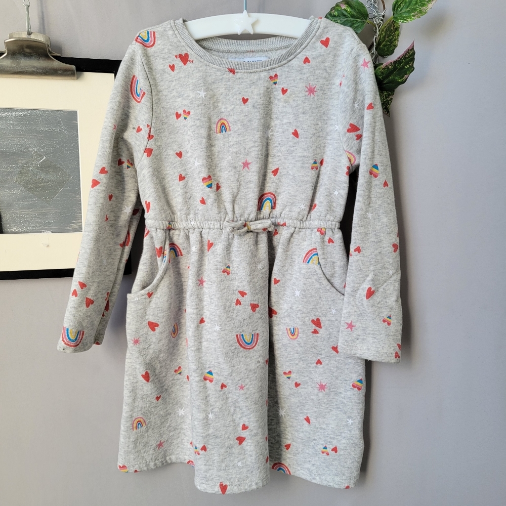 Old Navy‎ Girl's Rainbow Heart Elastic Waist Fleece Lined Dress 4T
